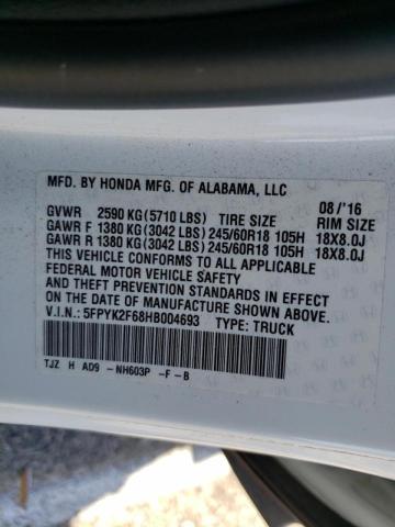 Photo 10 from auction – 2017 HONDA RIDGELINE with VIN 5FPYK2F68HB004693