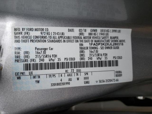 Photo 10 from auction – 2018 FORD FOCUS SE with VIN 1FADP3K2XJL280318