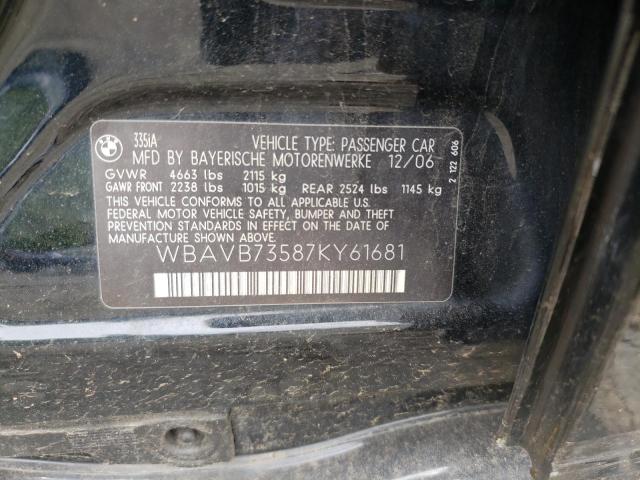 Photo 10 from auction – 2007 BMW 335 I with VIN WBAVB73587KY61681
