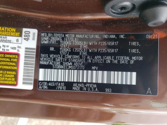 Photo 10 from auction – 2021 TOYOTA SIENNA LE with VIN 5TDBRKEC3MS073170