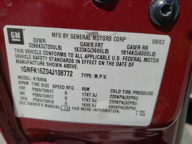Photo 10 from auction – 2004 CHEVROLET SUBURBAN K with VIN 1GNFK16Z04J108772