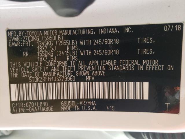 Photo 10 from auction – 2018 TOYOTA HIGHLANDER with VIN 5TDKZRFH1JS279960
