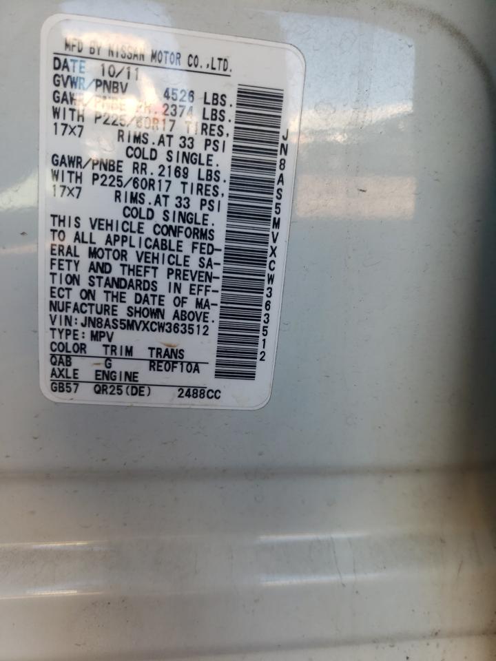 Photo 10 from auction – 2012 NISSAN ROGUE S with VIN JN8AS5MVXCW363512