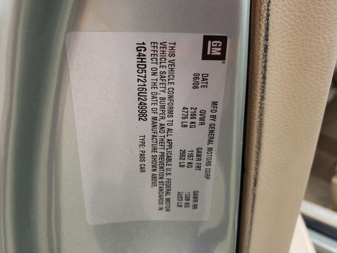 Photo 10 from auction – 2006 BUICK LUCERNE CX with VIN 1G4HD57216U249982