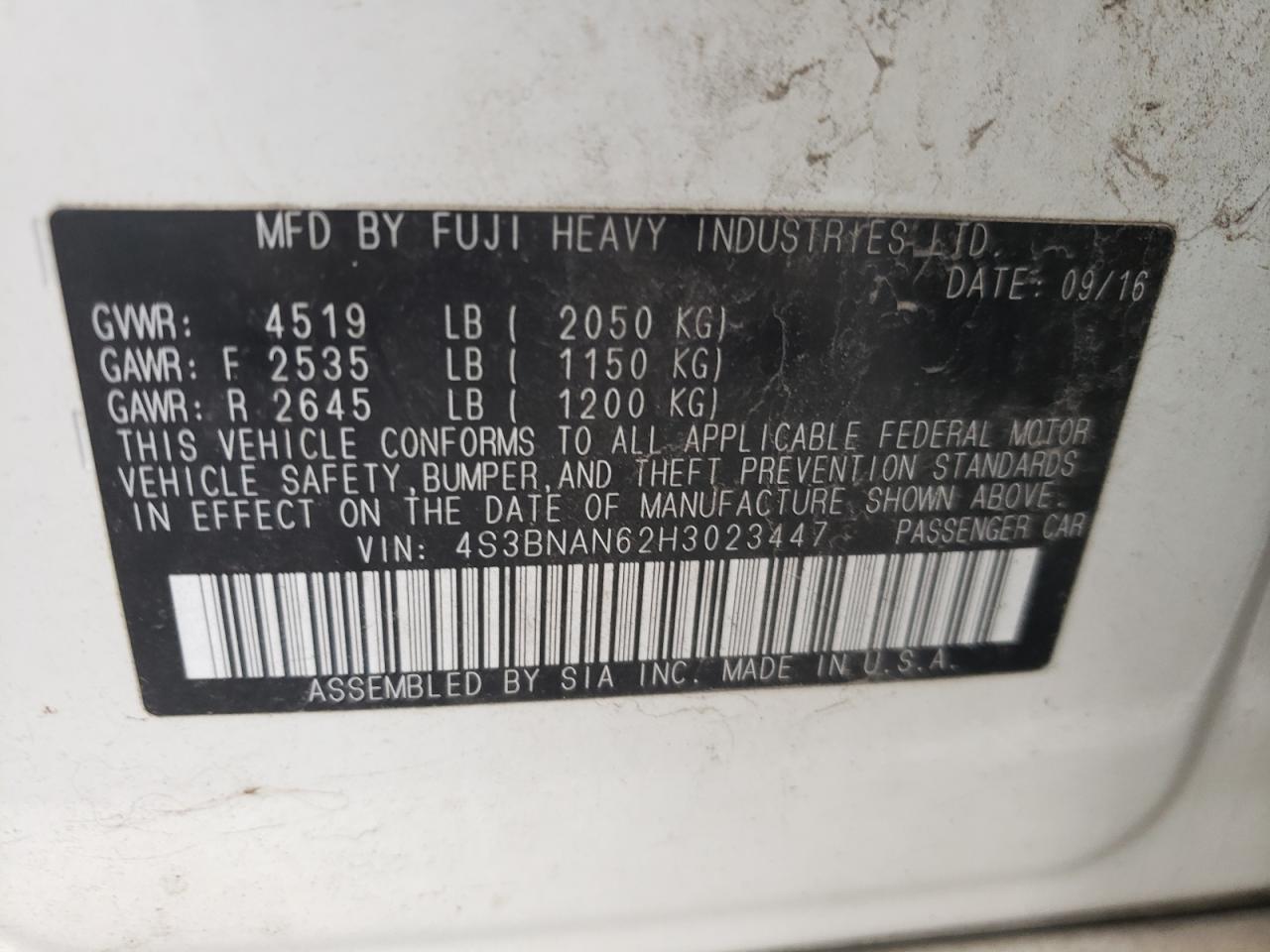 Photo 10 from auction – 2017 SUBARU LEGACY 2.5 with VIN 4S3BNAN62H3023447