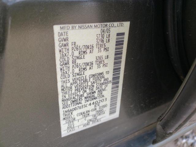 Photo 10 from auction – 2005 NISSAN FRONTIER C with VIN 1N6AD07U35C440203