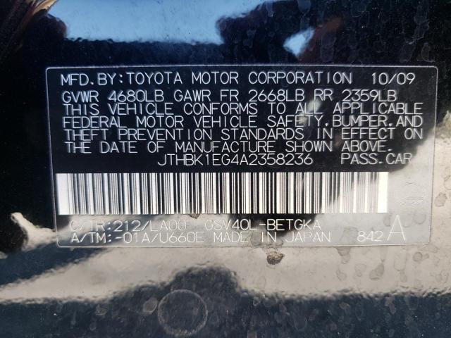 LEXUS ES 350 2010 z numerem VIN JTHBK1EG4A2358236 - Zdjęcie z aukcji
