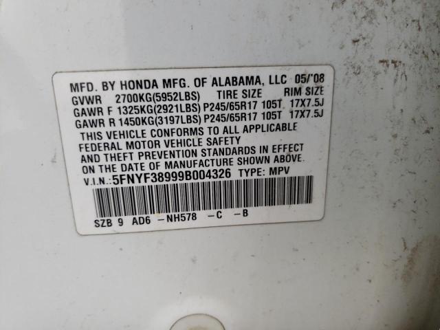 Photo 10 from auction – 2009 HONDA PILOT TOUR with VIN 5FNYF38999B004326