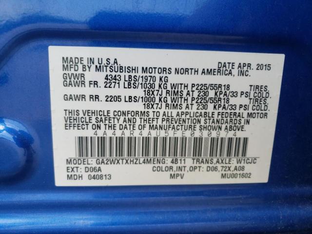 Photo 10 from auction – 2015 MITSUBISHI OUTLANDER with VIN 4A4AR4AU5FE030974