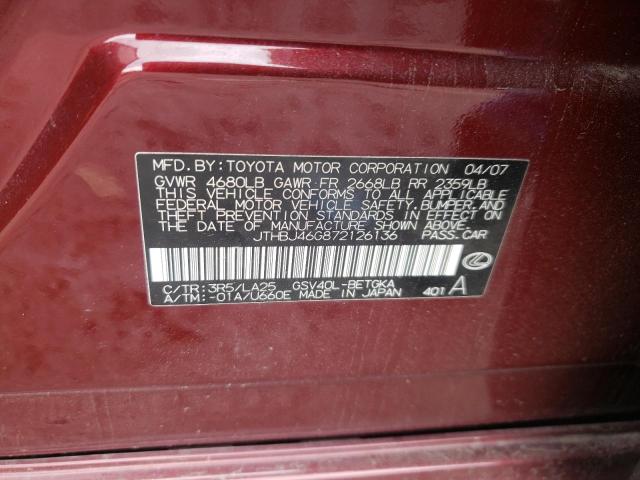 Photo 10 from auction – 2007 LEXUS ES 350 with VIN JTHBJ46G872126136