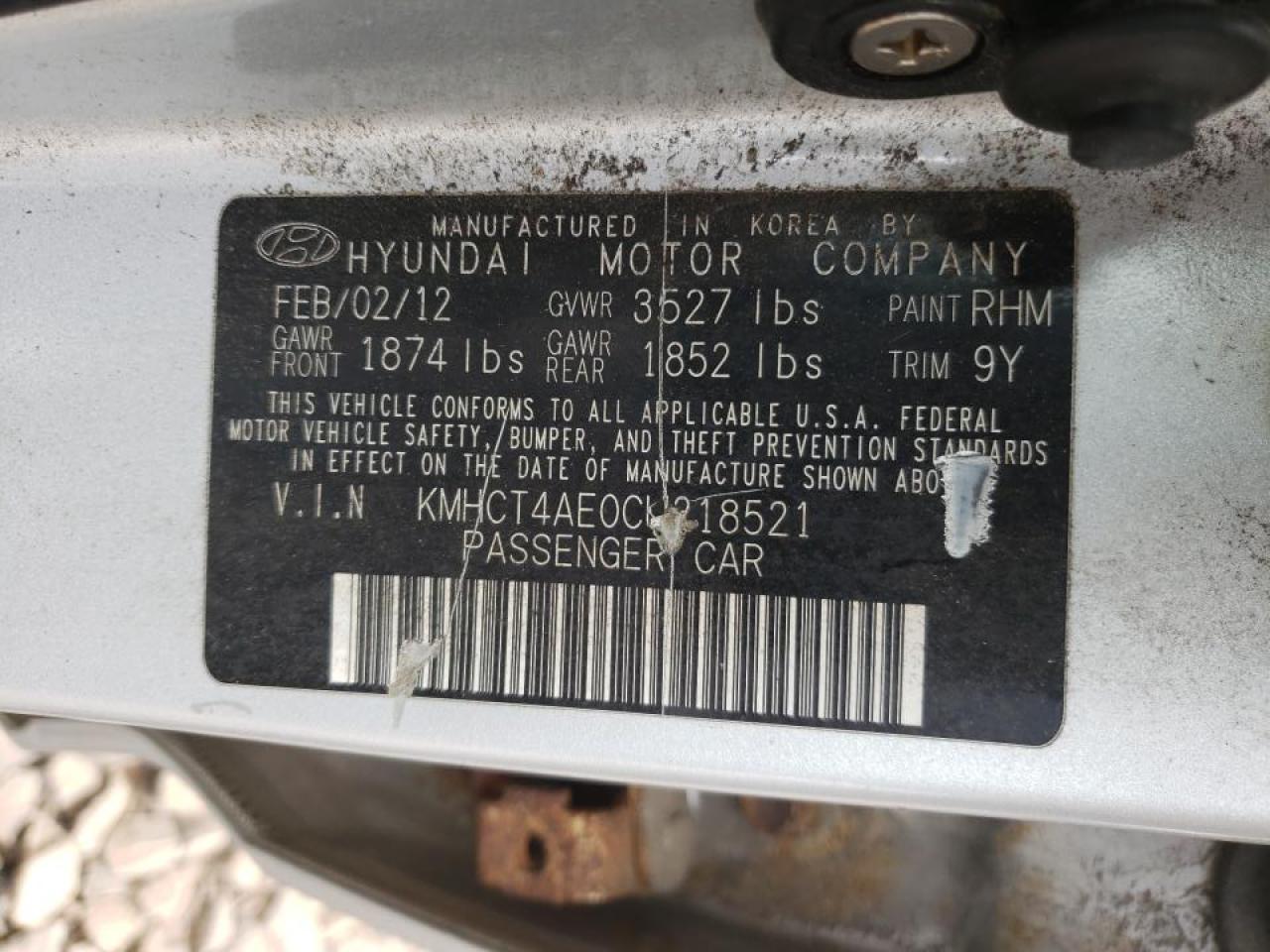 Photo 10 from auction – 2012 HYUNDAI ACCENT GLS with VIN KMHCT4AE0CU218521