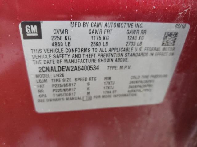 Photo 10 from auction – 2010 CHEVROLET EQUINOX LT with VIN 2CNALDEW2A6400534