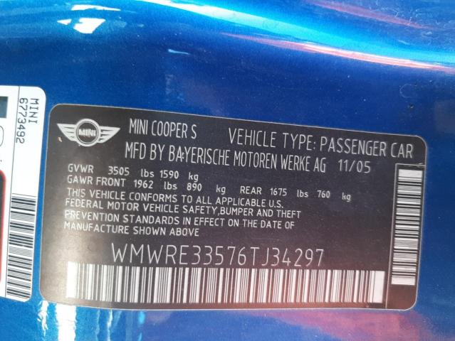 Photo 10 from auction – 2006 MINI COOPER S with VIN WMWRE33576TJ34297