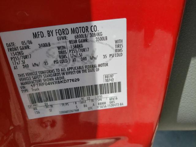Photo 10 from auction – 2006 FORD F150 with VIN 1FTRF04WX6KD77629