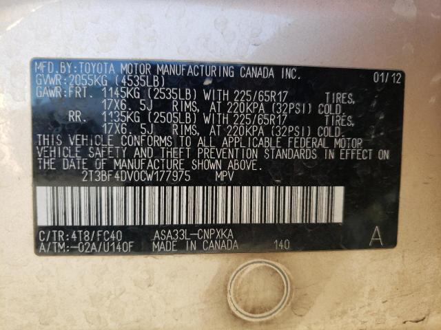 Photo 10 from auction – 2012 TOYOTA RAV4 with VIN 2T3BF4DV0CW177975