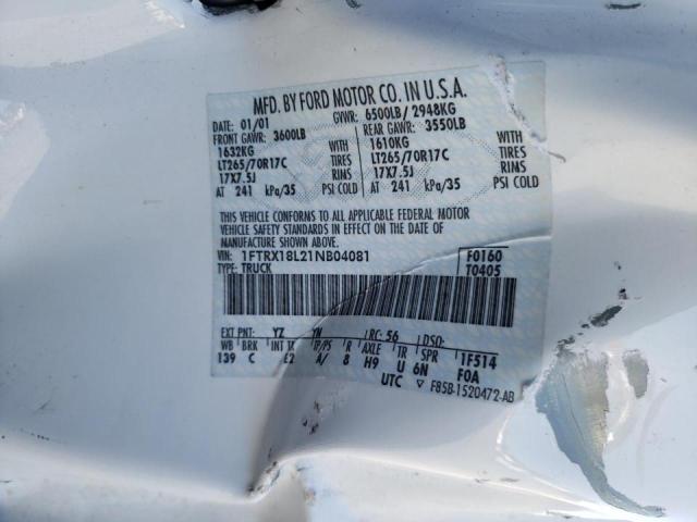 Photo 10 from auction – 2001 FORD F150 with VIN 1FTRX18L21NB04081