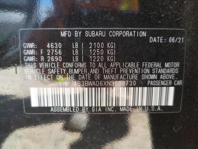 Photo 10 from auction – 2022 SUBARU LEGACY PRE with VIN 4S3BWAD6XN3002730