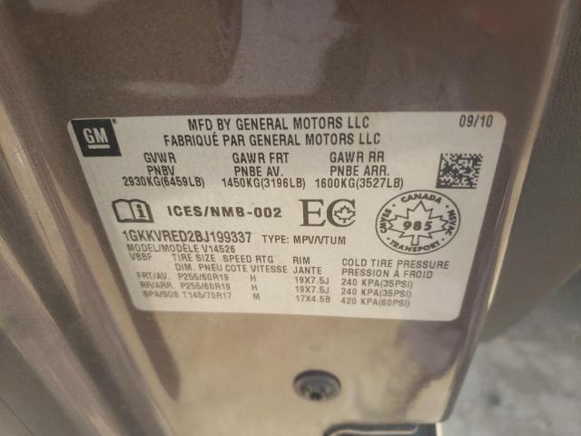Photo 10 from auction – 2011 GMC ACADIA SLT with VIN 1GKKVRED2BJ199337