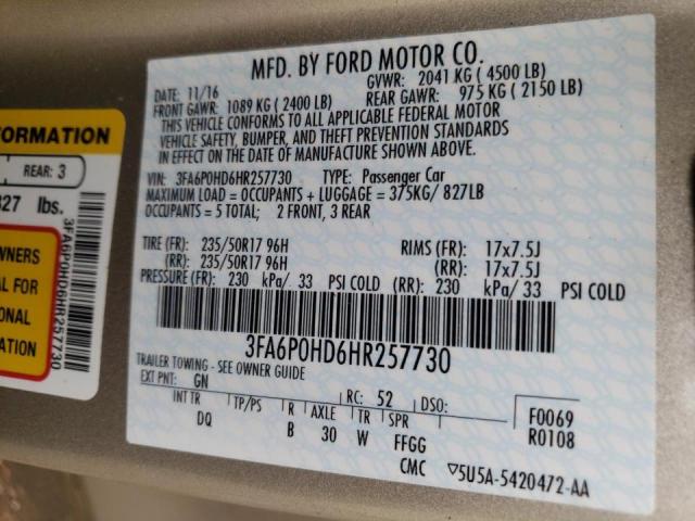 Photo 10 from auction – 2017 FORD FUSION SE with VIN 3FA6P0HD6HR257730