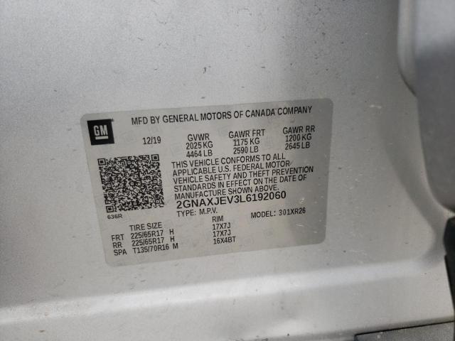 Photo 10 from auction – 2020 CHEVROLET EQUINOX LT with VIN 2GNAXJEV3L6192060