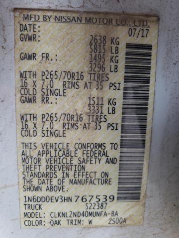 Photo 10 from auction – 2017 NISSAN FRONTIER S with VIN 1N6DD0EV3HN767539