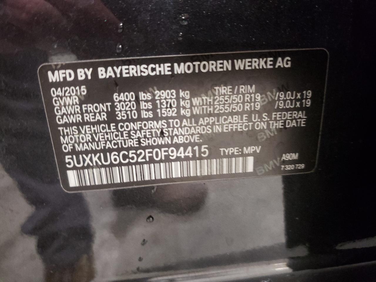Photo 10 from auction – 2015 BMW X6 XDRIVE5 with VIN 5UXKU6C52F0F94415