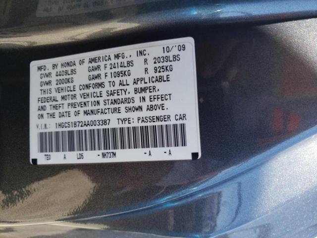Photo 10 from auction – 2010 HONDA ACCORD EX with VIN 1HGCS1B72AA003387