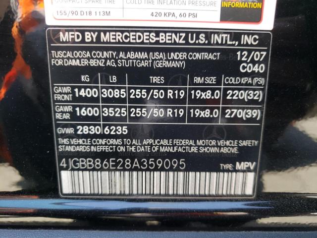 Photo 10 from auction – 2008 MERCEDES-BENZ ML 350 with VIN 4JGBB86E28A359095
