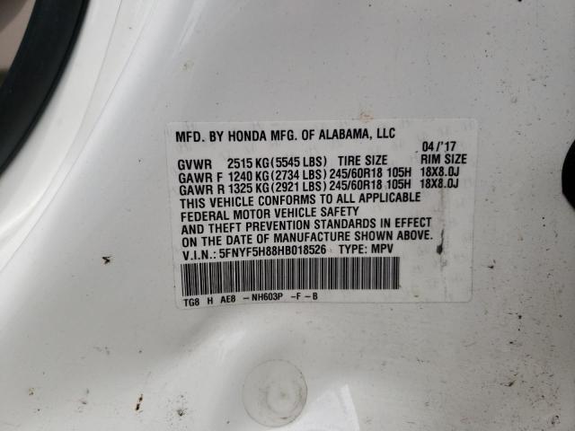 Photo 10 from auction – 2017 HONDA PILOT EXL with VIN 5FNYF5H88HB018526