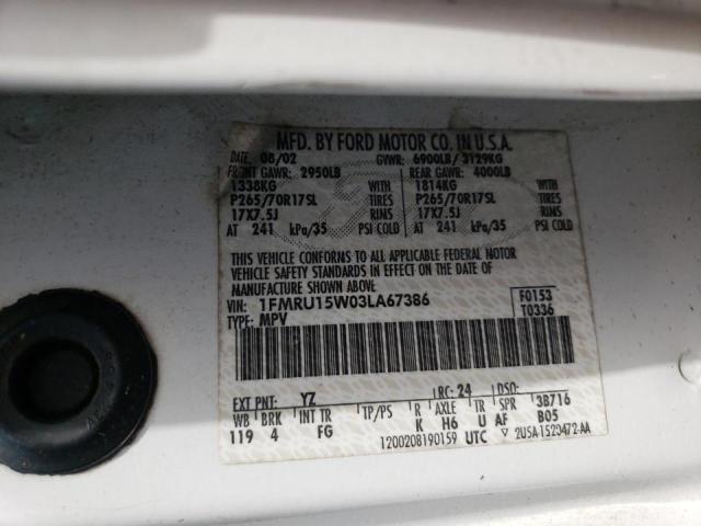 Photo 10 from auction – 2003 FORD EXPEDITION with VIN 1FMRU15W03LA67386