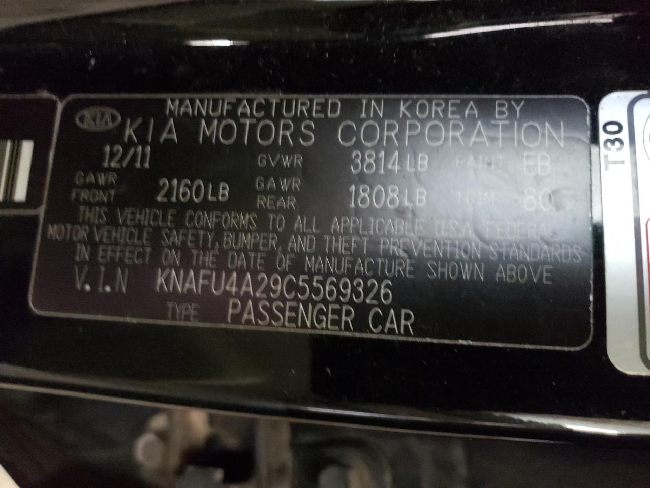 Photo 10 from auction – 2012 KIA FORTE with VIN KNAFU4A29C5569326