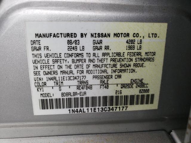 Photo 10 from auction – 2003 NISSAN ALTIMA BAS with VIN 1N4AL11E13C347177