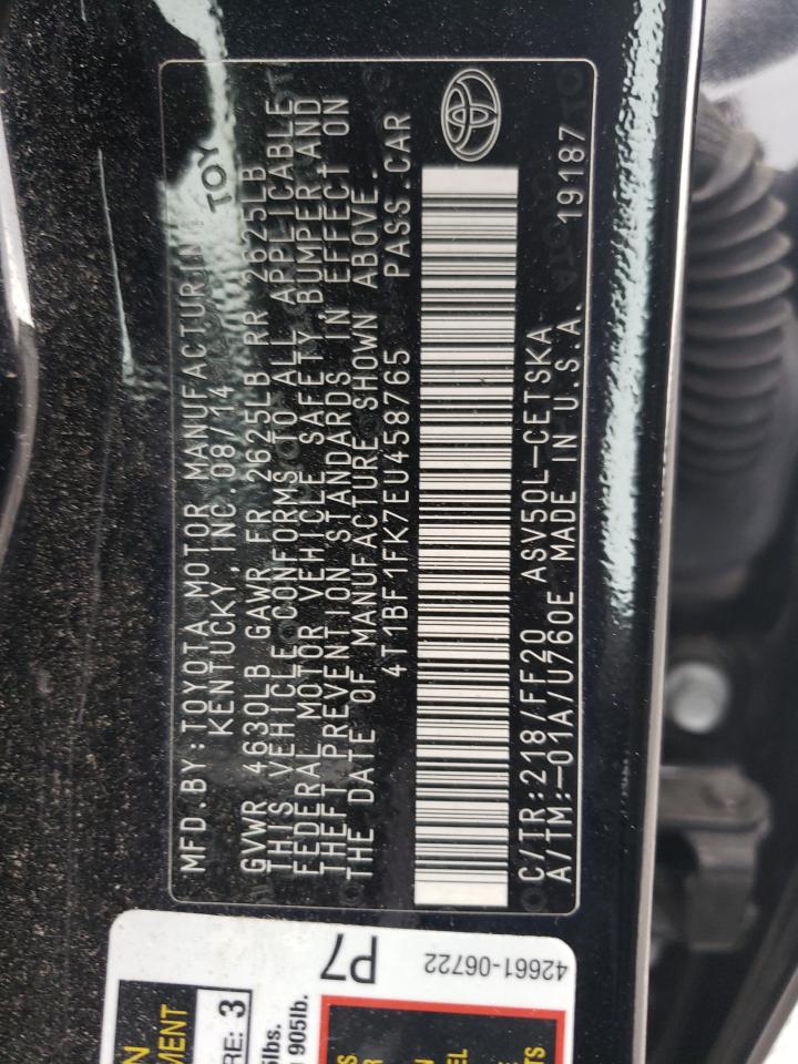 Photo 10 from auction – 2014 TOYOTA CAMRY L with VIN 4T1BF1FK7EU458765