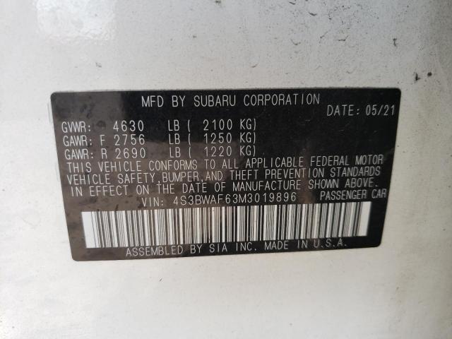 Photo 10 from auction – 2021 SUBARU LEGACY PRE with VIN 4S3BWAF63M3019896