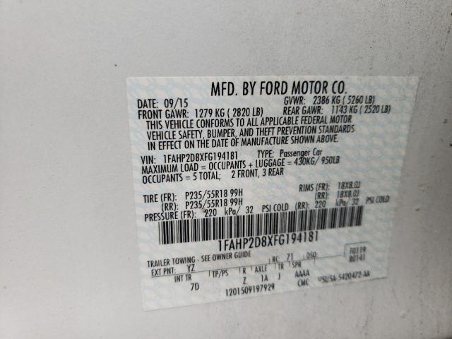 FORD TAURUS SE 2015 with VIN 1FAHP2D8XFG194181 - Photo from auction