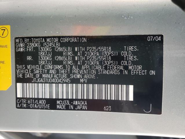 Photo 10 from auction – 2004 LEXUS RX 330 with VIN JTJGA31U040042945