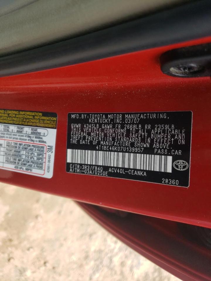 Photo 10 from auction – 2007 TOYOTA CAMRY CE with VIN 4T1BE46K07U139957