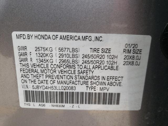 Photo 10 from auction – 2020 ACURA MDX TECHNO with VIN 5J8YD4H53LL020083