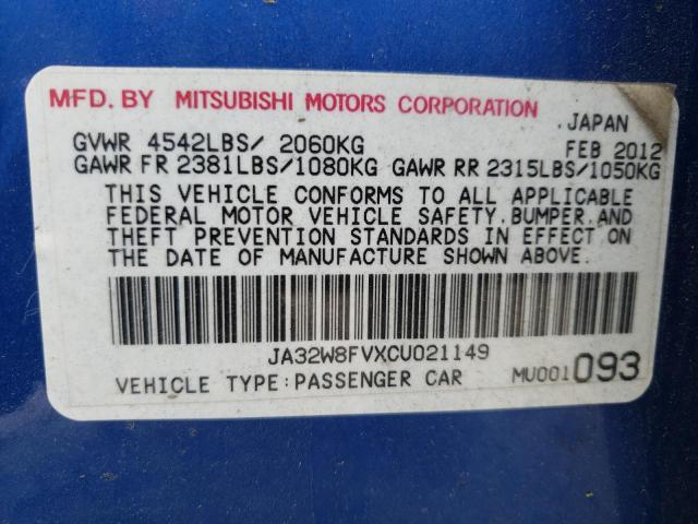 Photo 10 from auction – 2012 MITSUBISHI LANCER EVO with VIN JA32W8FVXCU021149