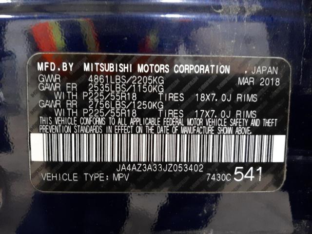 Photo 10 from auction – 2018 MITSUBISHI OUTLANDER with VIN JA4AZ3A33JZ053402