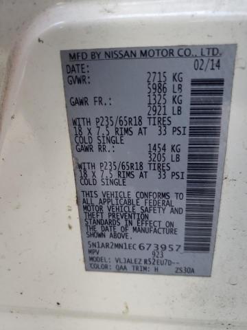 Photo 10 from auction – 2014 NISSAN PATHFINDER with VIN 5N1AR2MN1EC673957