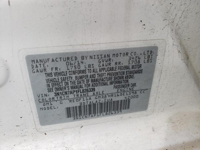 Photo 10 from auction – 2015 NISSAN VERSA S with VIN 3N1CN7AP1FL826339