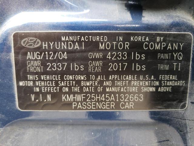 Photo 10 from auction – 2005 HYUNDAI SONATA GL with VIN KMHWF25H45A132663