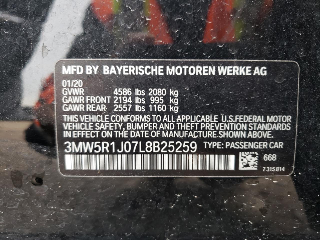 Photo 10 from auction – 2020 BMW 330I with VIN 3MW5R1J07L8B25259