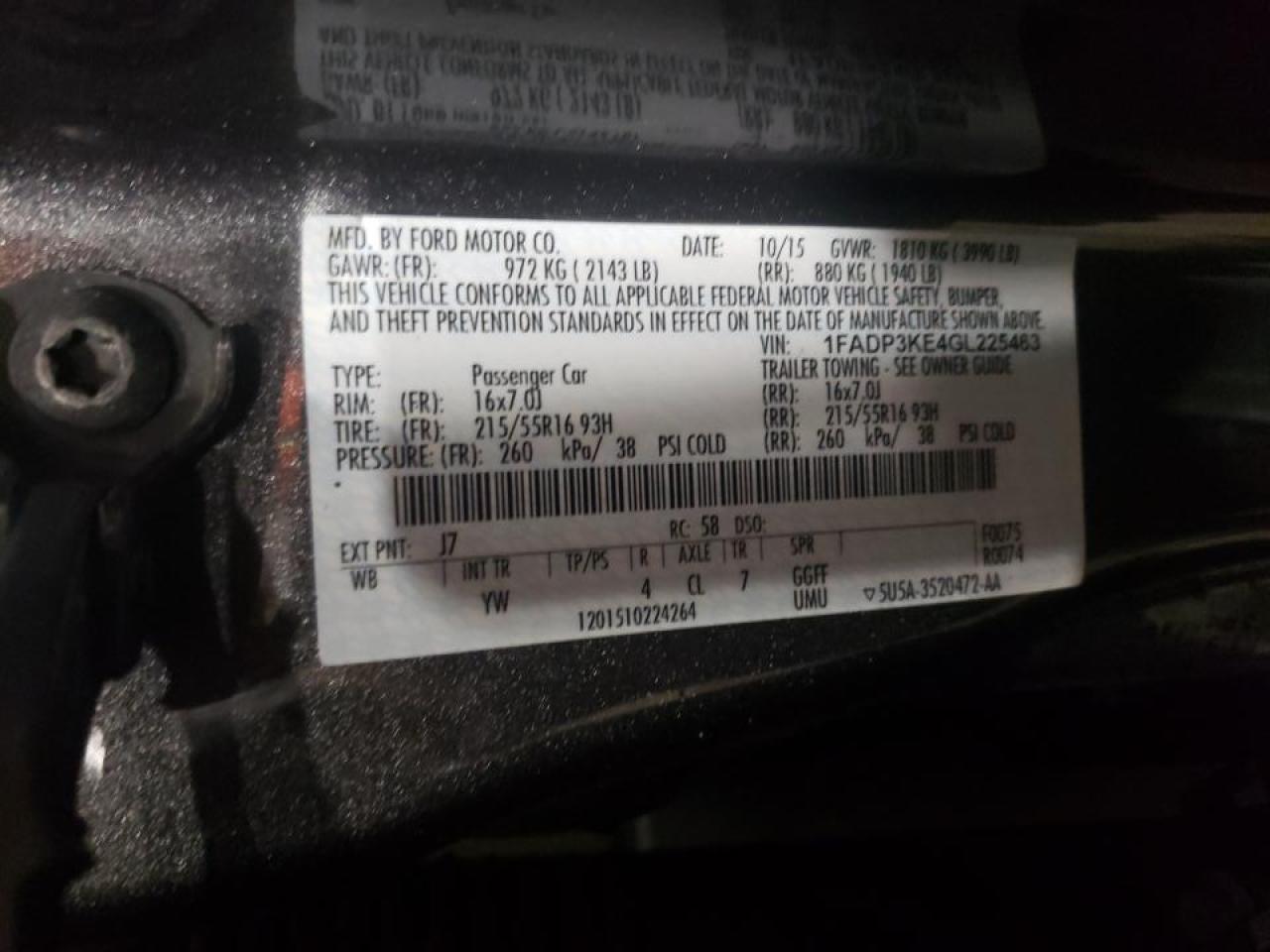 Photo 10 from auction – 2016 FORD FOCUS SE with VIN 1FADP3KE4GL225463