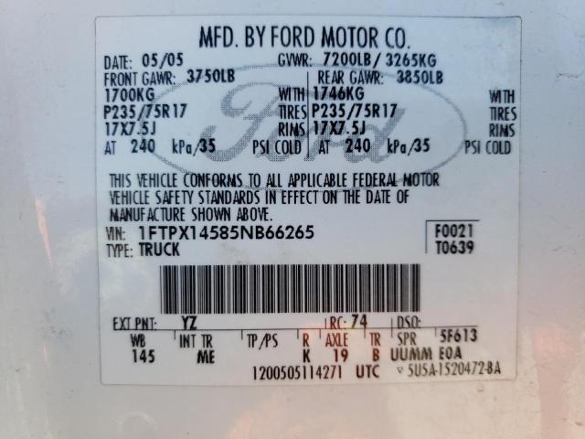 Photo 10 from auction – 2005 FORD F150 with VIN 1FTPX14585NB66265