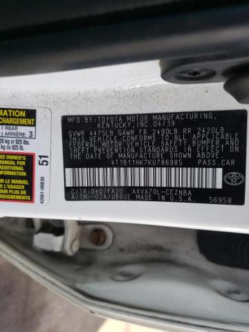 Photo 10 from auction – 2019 TOYOTA CAMRY L with VIN 4T1B11HK7KU786985