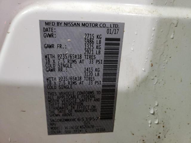 Photo 10 from auction – 2017 NISSAN PATHFINDER with VIN 5N1DR2MMXHC653957