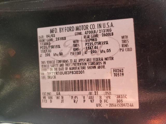 Photo 10 from auction – 2003 FORD RANGER with VIN 1FTYR10U83PB30301