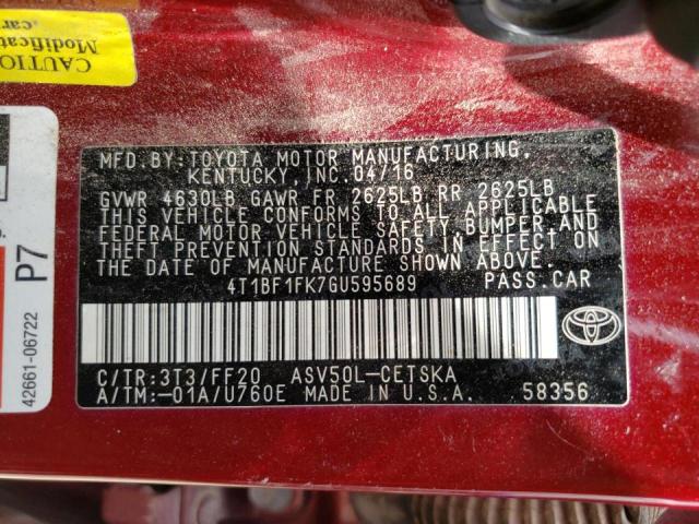 Photo 10 from auction – 2016 TOYOTA CAMRY LE with VIN 4T1BF1FK7GU595689